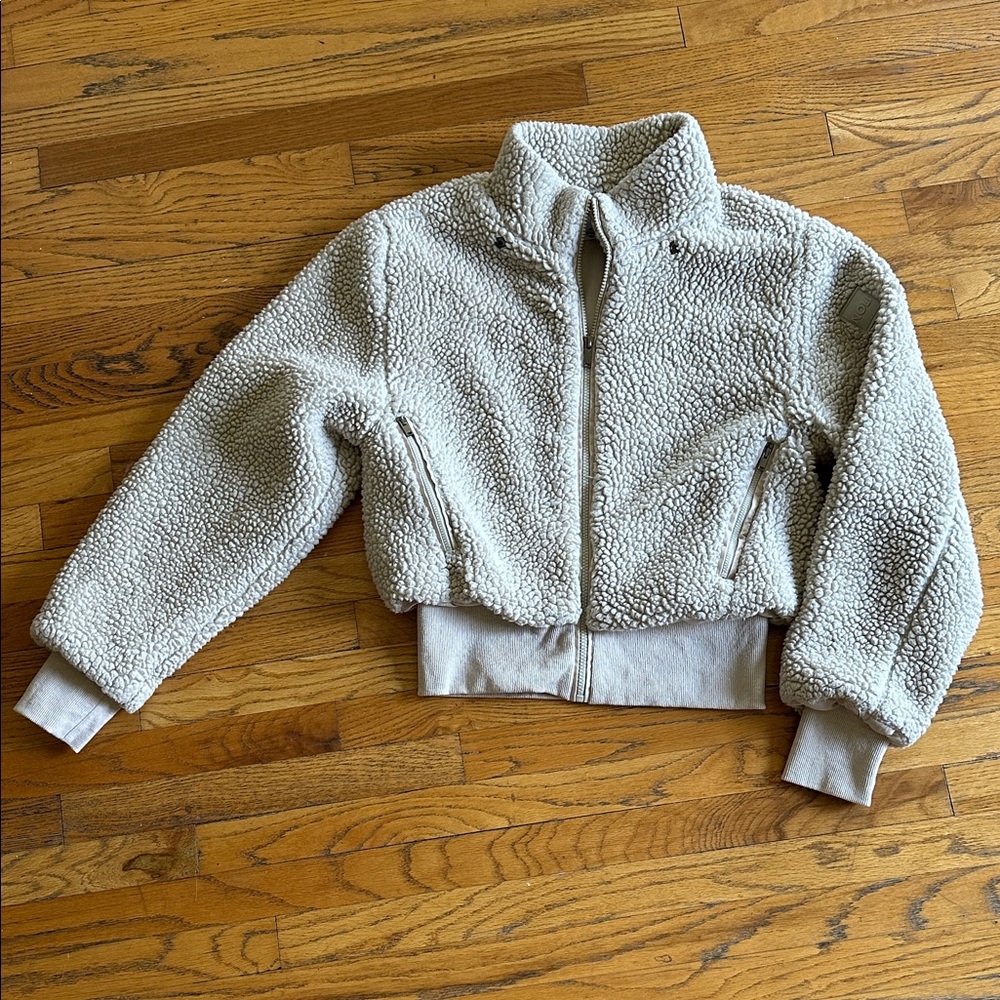 Noli Taupe Sherpa Logo full Zip Mock Neck Jacket M